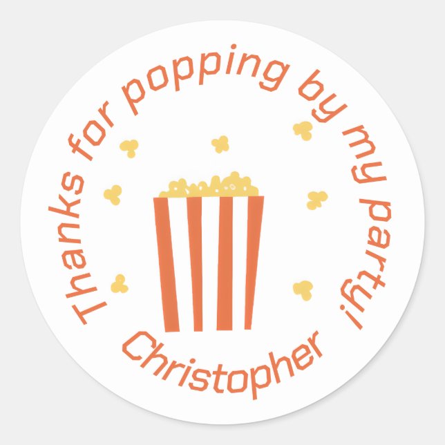 Sticker Rond Cinéma Nuit Popcorn Merci personnalisé (Devant)