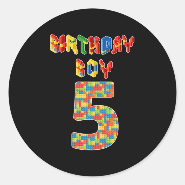 Sticker Rond Cinq Year Old Toxits Building Block 5th Birthday B (Devant)
