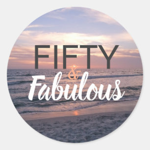 Sticker Rond Cinquante et coucher du soleil fabuleux de plage