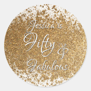 Sticker Rond Cinquante et fabuleux Faux Gold Foil avec nom