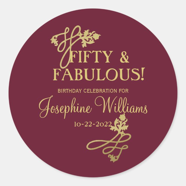 Sticker Rond Cinquante et fabuleux fête d'anniversaire (Devant)