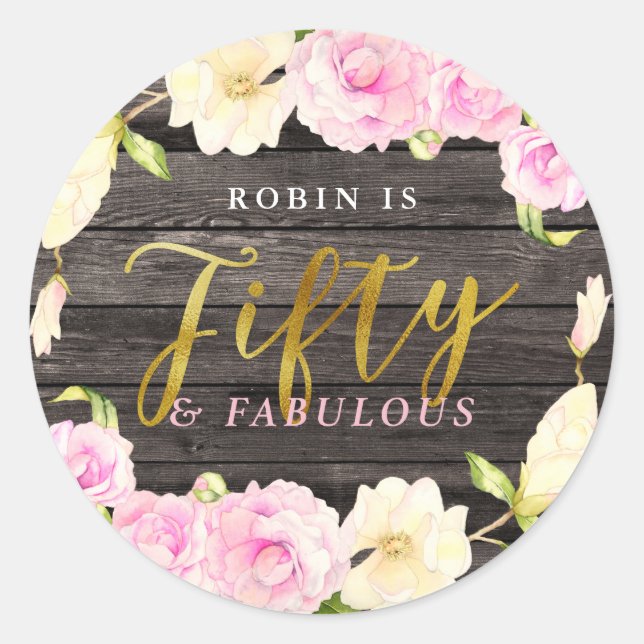 Sticker Rond Cinquante et fabuleux fête d'anniversaire florale  (Devant)