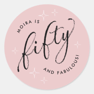 Sticker Rond Cinquante et fabuleux moderne Dusty rose 50e anniv