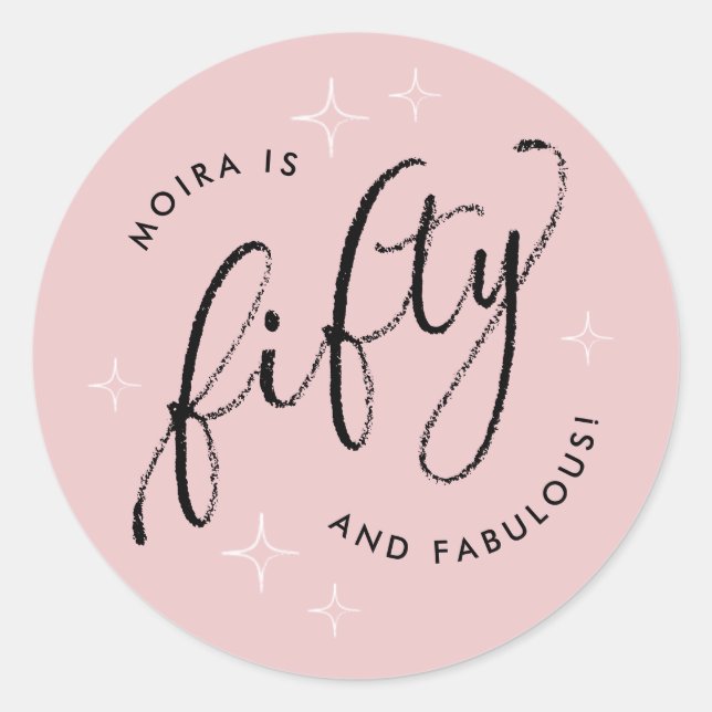 Sticker Rond Cinquante et fabuleux moderne Dusty rose 50e anniv (Devant)