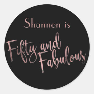 Sticker Rond Cinquante et fabuleux or Rose sur Black Birthday