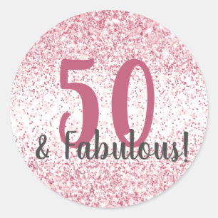 Sticker Rond Cinquante et fabuleux Parties scintillant rose Con