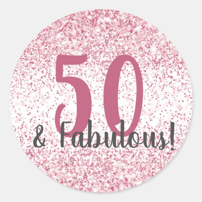 Sticker Rond Cinquante et fabuleux Parties scintillant rose Con (Devant)
