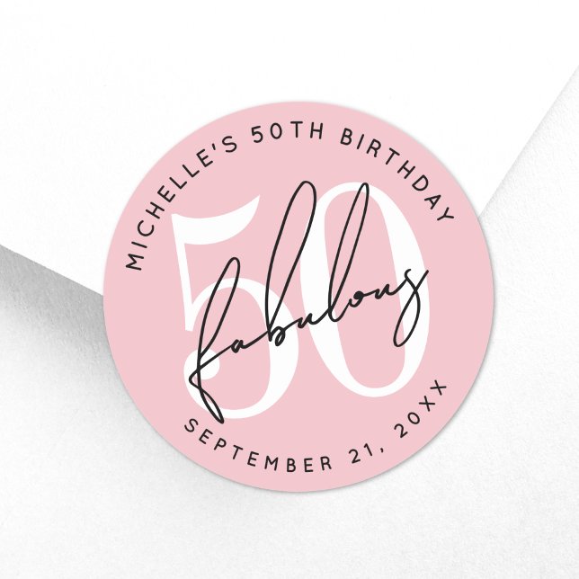 Sticker Rond Cinquante Et Incroyable Rose Pâle 50ème Anniversai (Fifty And Fabulous Blush Pink 50th Birthday Classic Round Sticker)