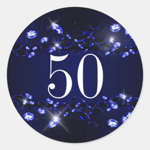 Sticker Rond Cinquantième diamant scintillant de noir bleu de