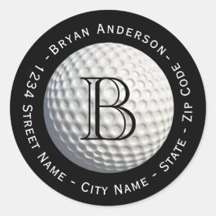 Sticker Rond Circulaire Monogramme Golf Ball Adresse de retour 