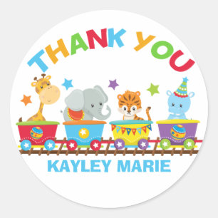Sticker Rond Circus Animal Train Cute Kids Party Merci