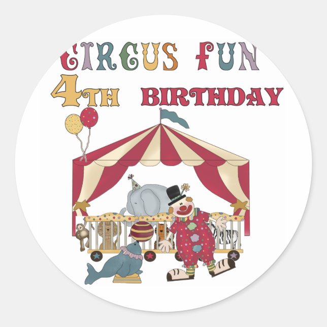 Sticker Rond Cirque 4e Anniversaire Tshirts et cadeaux (Devant)