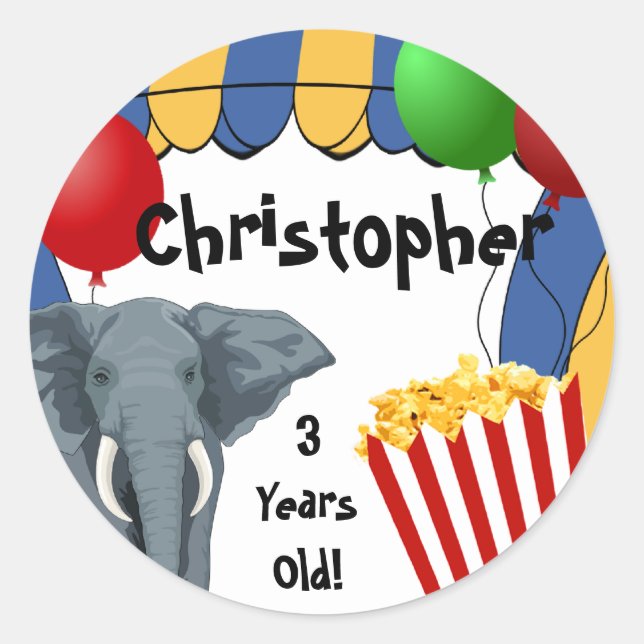 Sticker Rond Cirque Carnaval Personnalisé Anniversaire (Devant)