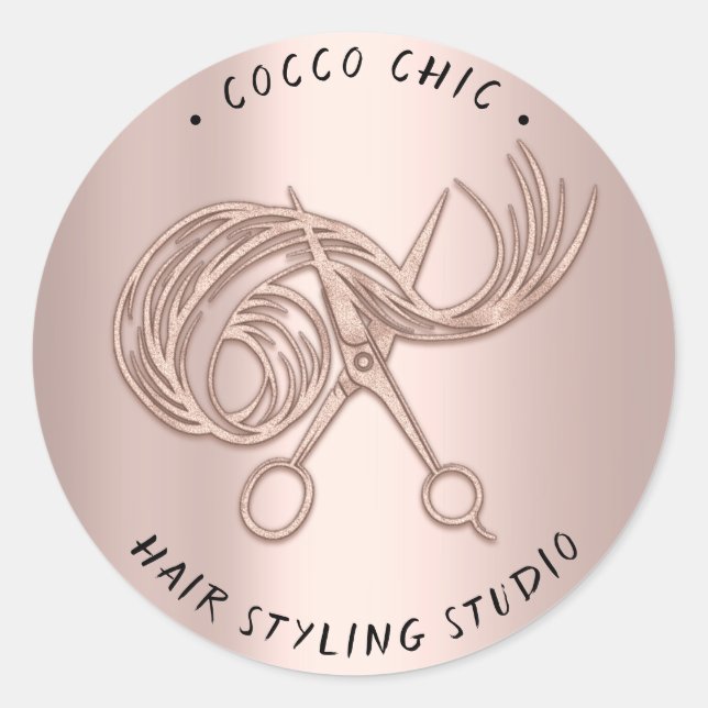 Sticker Rond Ciseaux Nom du logo de cheveux Merci Rose Blush (Devant)