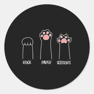 Sticker Rond Ciseaux Papier Rocher Jeu Maigre Paw Drôle Chat