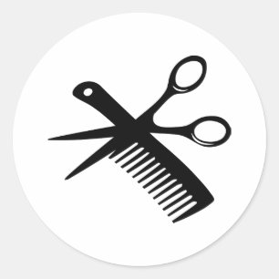 Sticker Rond ciseaux peigne de coiffeur noir
