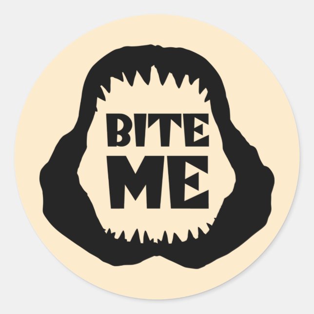 Sticker Rond Citation Bite me - Requin Jaws (Devant)