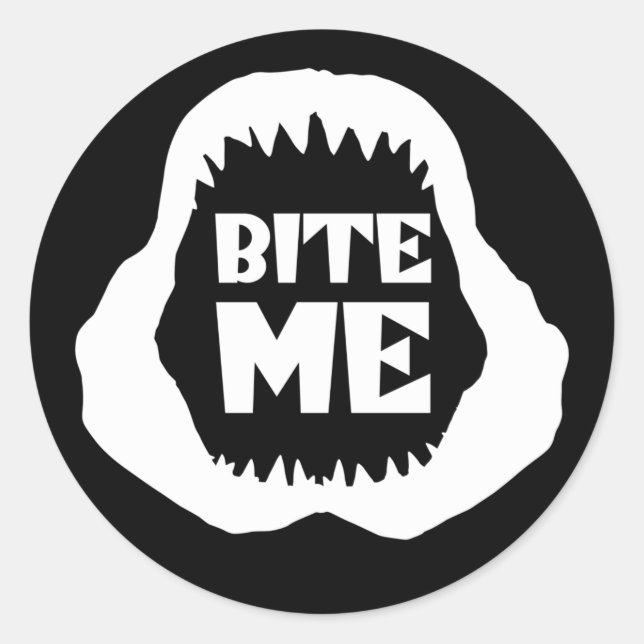 Sticker Rond Citation Bite me - Requin Jaws (Devant)