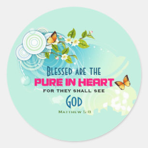 Sticker Rond Citation de béatitude avec papillons et fleurs