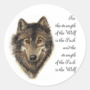 Sticker Rond Citation de loup et de pack - Collection d'animaux