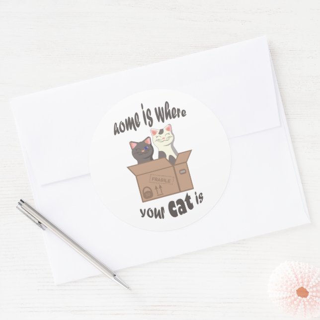 Sticker Rond Citation drôle Accueil est où est votre chat (Enveloppe)