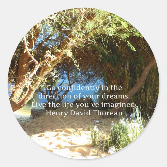 Sticker Rond Citation du rêve motivationnel Henry David Thoreau (Devant)