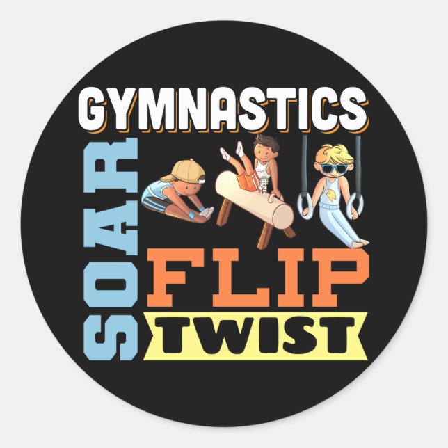 Sticker Rond Citation Gymnastique Garçons - Tourner Tourner (Devant)