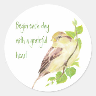 Sticker Rond Citation Motivationnelle Gaie Oiseau Grateful Hear