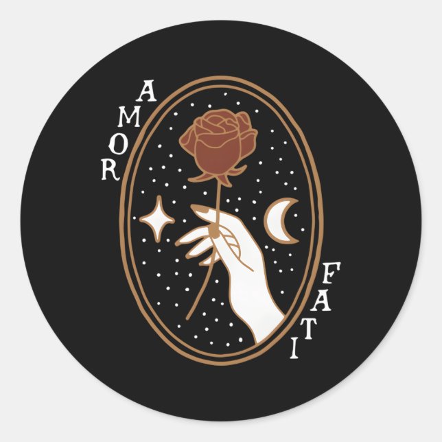 Sticker Rond Citation stoïque Amor Fati Gold (Devant)