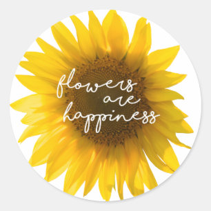 Sticker Rond Citation tournesol "les fleurs sont le bonheur"