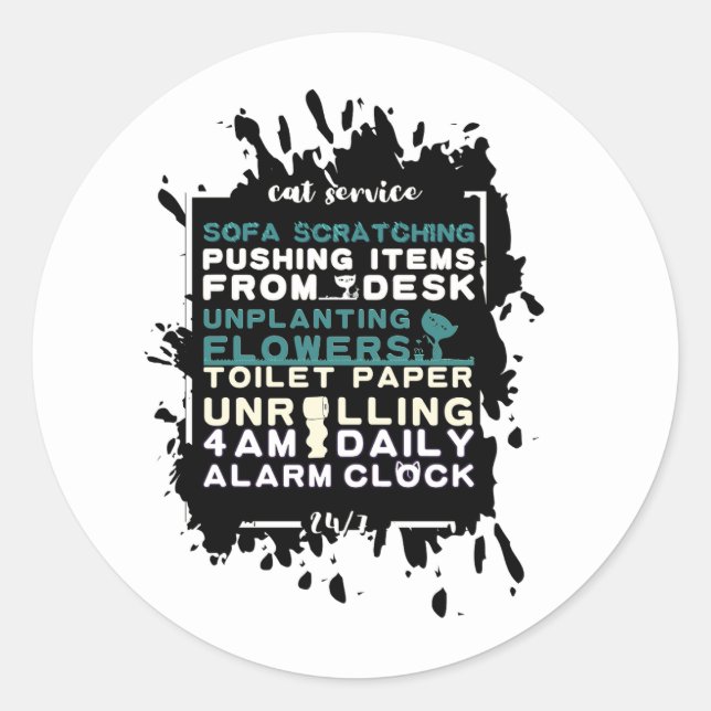 Sticker Rond Citations Pour Les Propriétaires De Chat Service D (Devant)