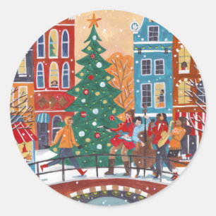 Sticker Rond Cité d'Amsterdam dessinée à la main Noël