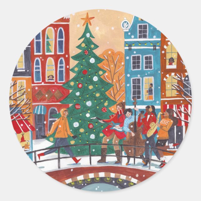 Sticker Rond Cité d'Amsterdam dessinée à la main Noël (Devant)