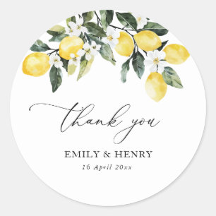 Sticker Rond citron aquarelle mediterrenean mariage merci