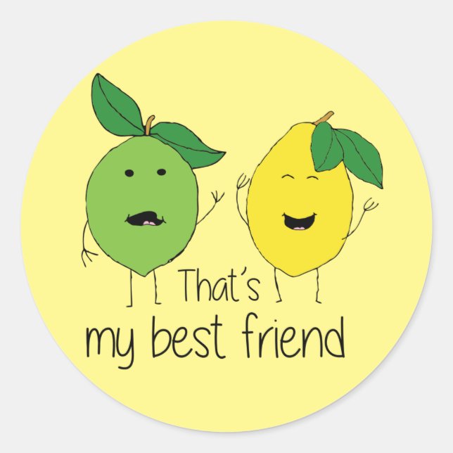 Sticker Rond Citron et chaux Meilleurs amis BFF Lemon Art Besoi (Devant)