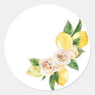 Sticker Rond Citron et fleurs posées à l'aquarelle