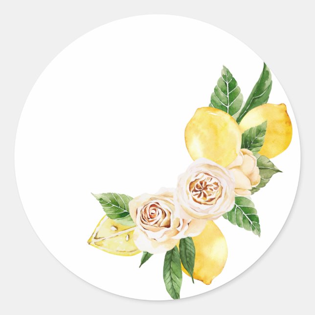 Sticker Rond Citron et fleurs posés en aquarelle (Devant)