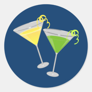 Sticker Rond Citron et Martini à la pomme verte