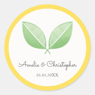 Sticker Rond Citron Feuille jaune et vert Mariage personnalis