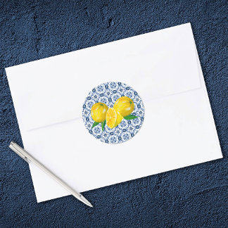 Sticker Rond Citron italien Carrelage bleu mariage Favoriser St