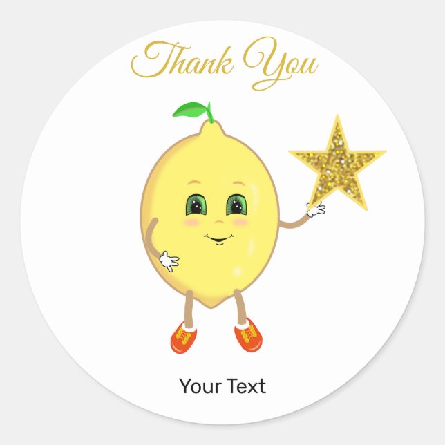 Sticker Rond Citron mignonne et logo étoile Merci (Devant)