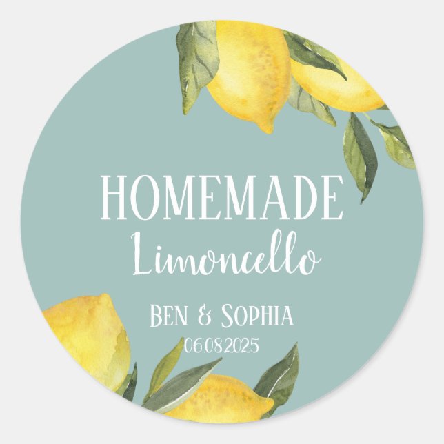 Sticker Rond Citron Rustique Moderne Limoncello Maison Bleu  (Devant)