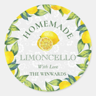 Sticker Rond Citron sicilien à l'aquarelle Limoncello fait mais