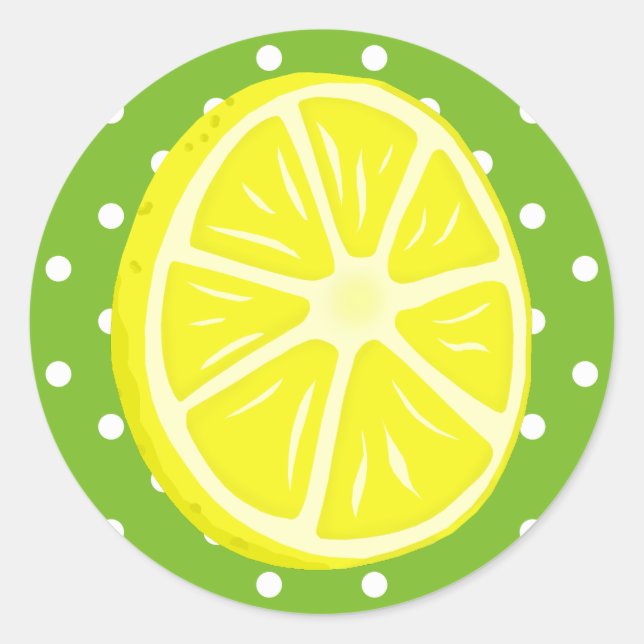 Sticker Rond Citron tranché, Pois vert et blanc (Devant)