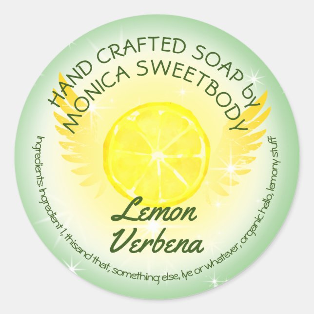 Sticker Rond Citron verbena savon personnalisé fait main (Devant)