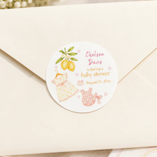 Sticker Rond Citronnade Rose Aquarelle Fantaisiste Bébé Fille