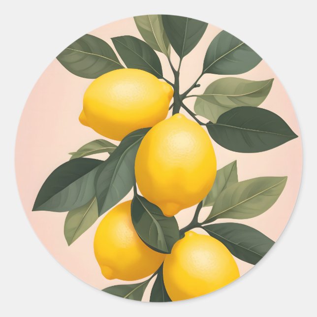 Sticker Rond Citrons d'or sur vert (Devant)