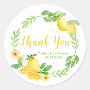 Sticker Rond Citrons et Baby shower verdoyant Merci