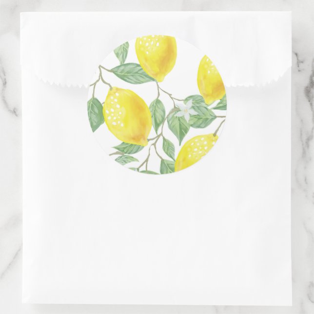 Sticker Rond Citrons et Feuilles (Sac)