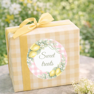 Sticker Rond Citrons gingham rose friandises cadeau de fête
